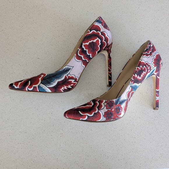Red Floral Nine West Tatiana pointy toe heel - Picture 3 of 7